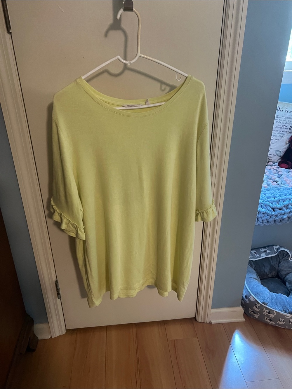 Soft Surroundings Pale Yellow Ruffle Sleeve Tee